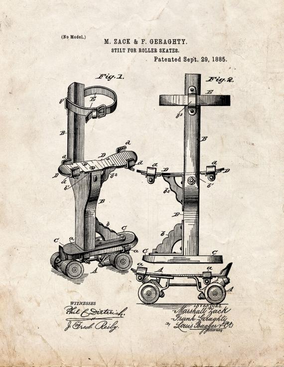 Stilt For Roller Skates Patent Print