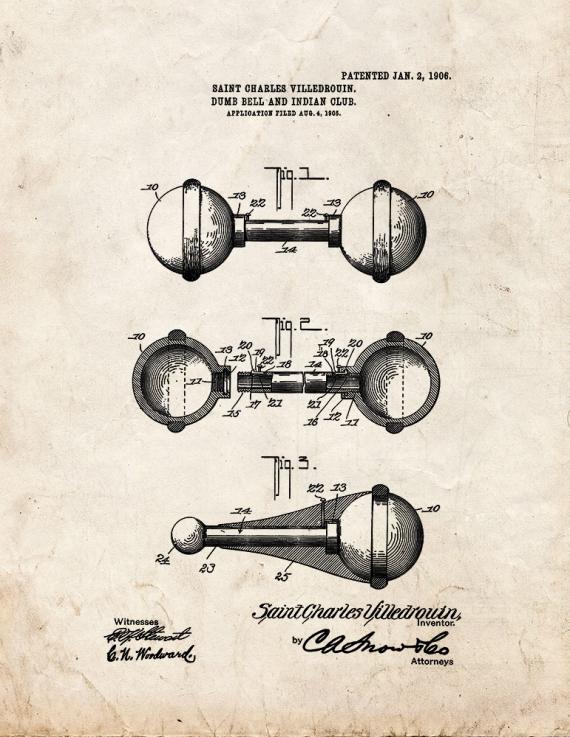 Dumbbell and Indian Club Patent Print