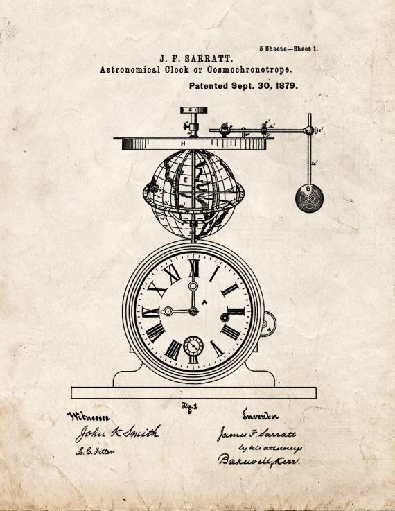 Astronomical Clock Or Cosmochronotrope Patent Print