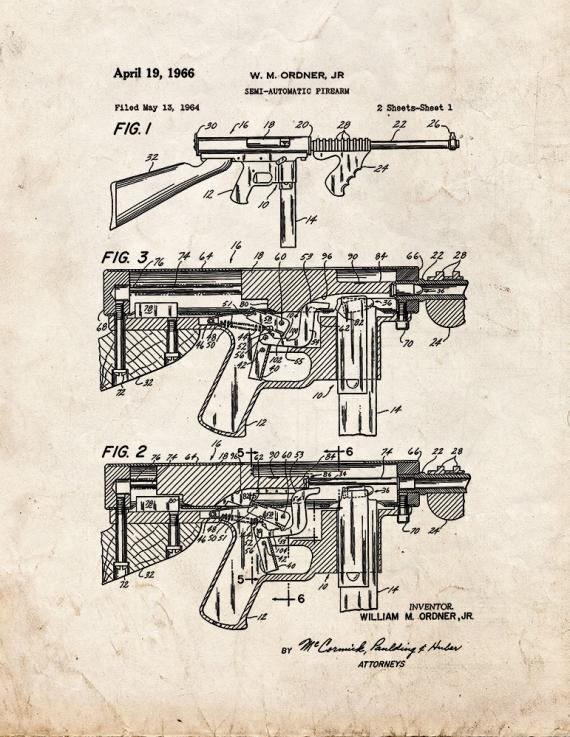 Semi-automatic Firearm Patent Print