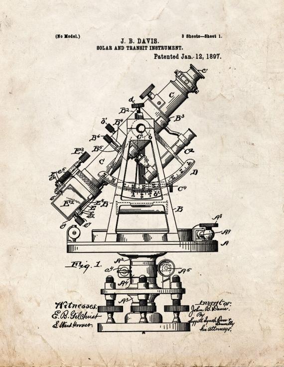 Solar And Transit Instrument Patent Print