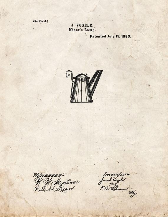 Miner's Lamp Patent Print