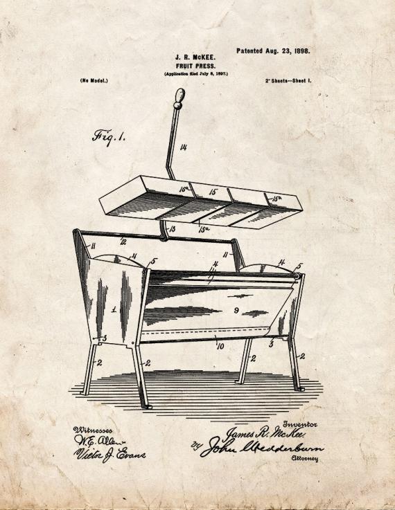 Fruit Press Patent Print