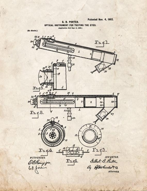 Optical Instrument for Testing The Eyes Patent Print