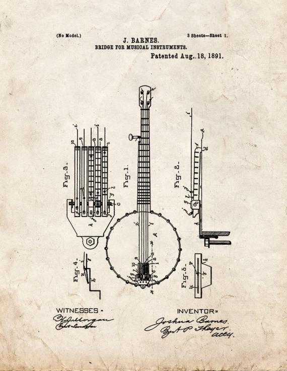 Bridge For Musical Instruments Patent Print