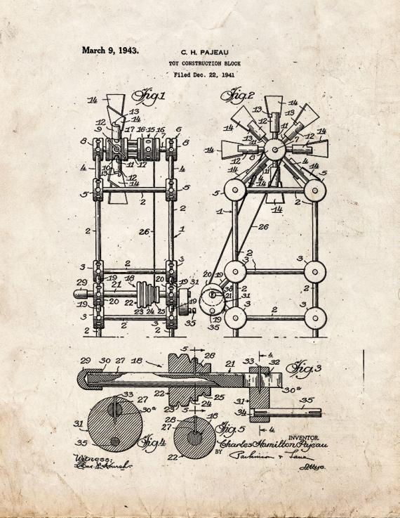 Toy Construction Block Patent Print