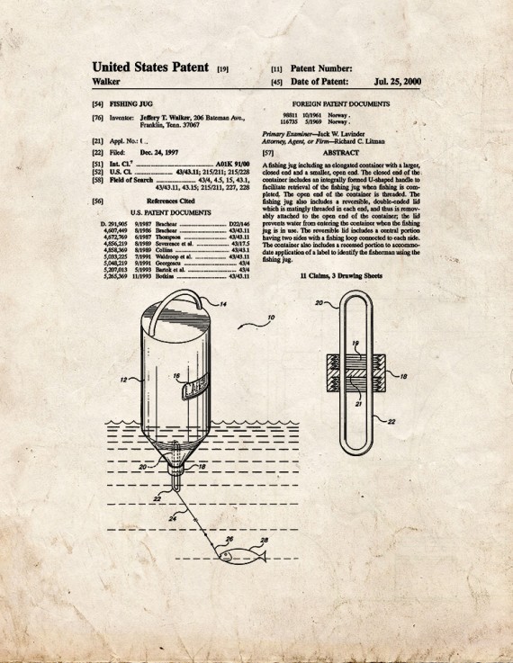 Fishing Jug Patent Print