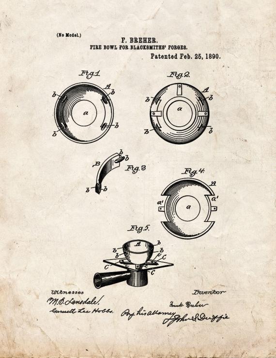 Fire-Bowl For Blacksmiths Forge Patent Print