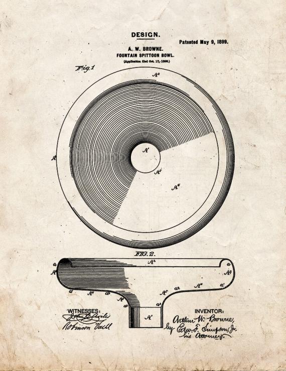 Fountain Spittoon Bowl Patent Print