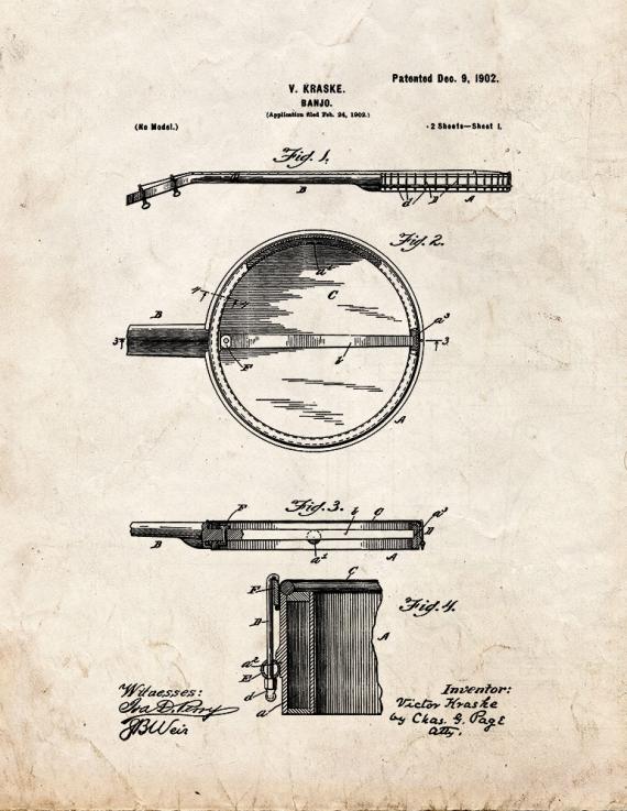 Banjo Patent Print