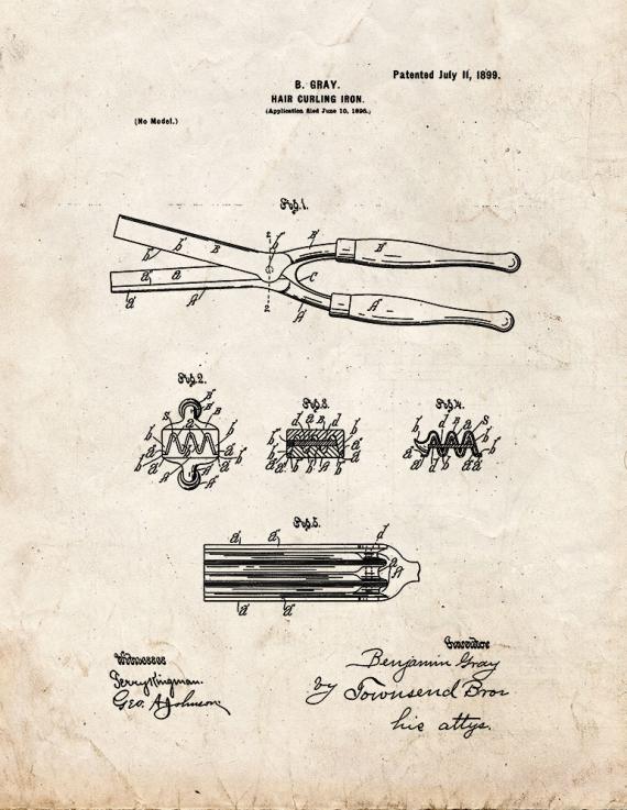 Hair Curling Iron Patent Print