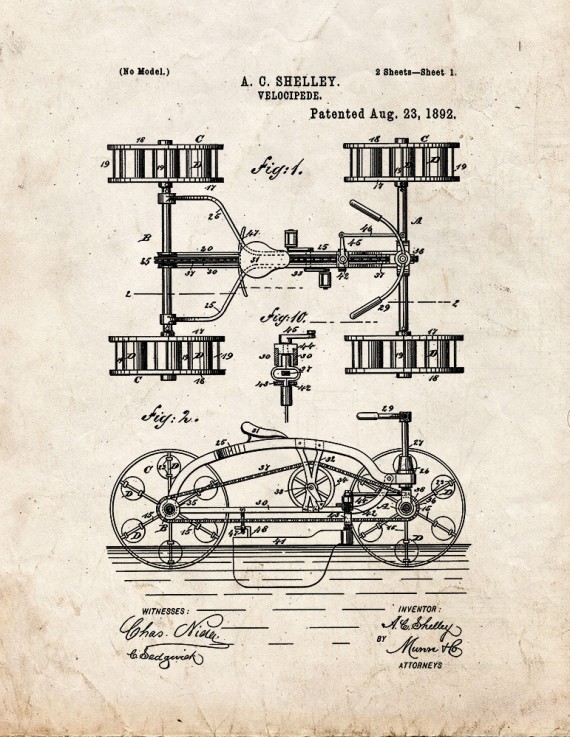 Velocipede Patent Print