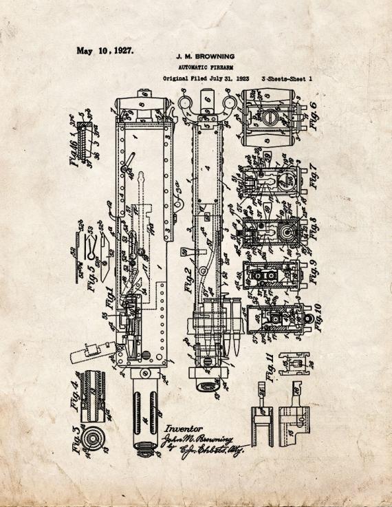 M2 Browning Machine Gun in .50 BMG Patent Print