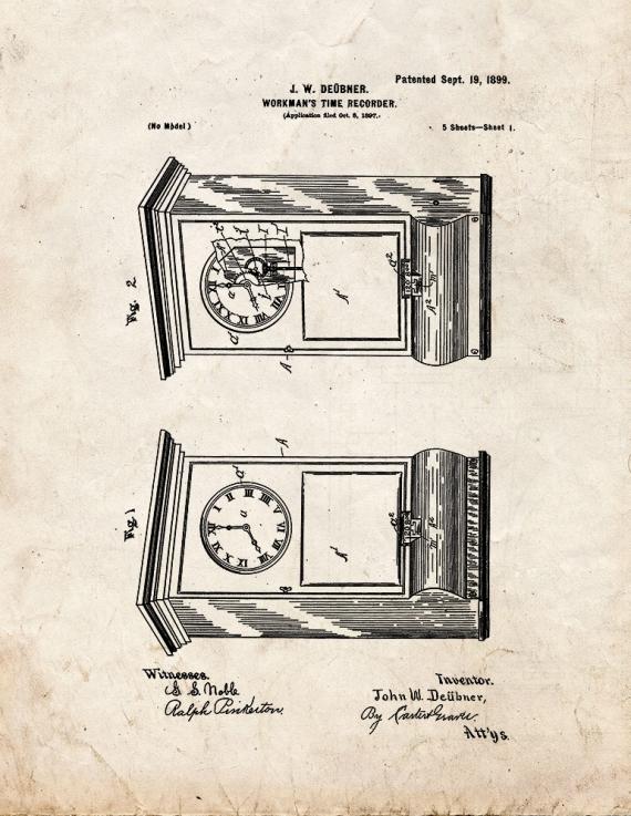 Workman's Time Clock Patent Print