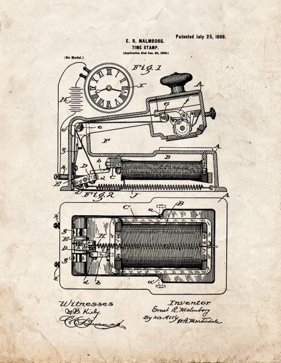 Time Clock Patent Print