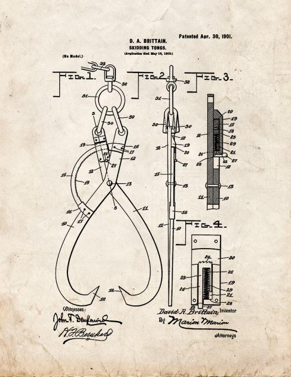 Skidding Tongs Patent Print