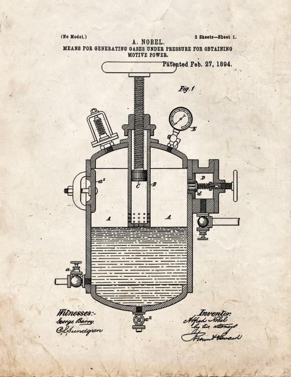 Means For Generating Gases Under Pressure For Obtaining Motive Power Patent Print