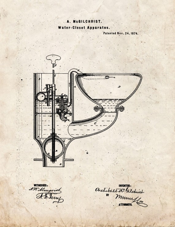 Water Closet Apparatus Patent Print
