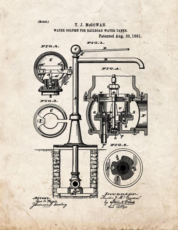 Water Column For Railroad Water Tanks Patent Print