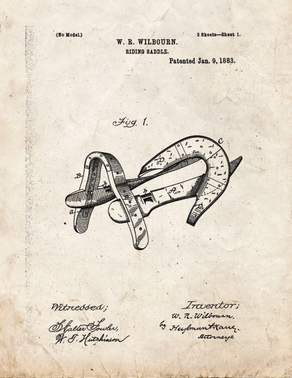 Horse Riding Saddle Patent Print