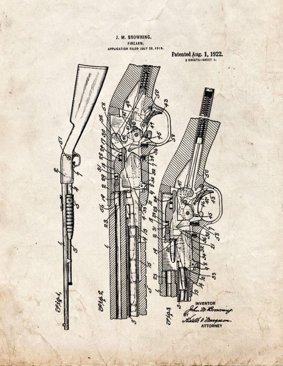 FN Trombone pump action .22 caliber repeater Patent Print