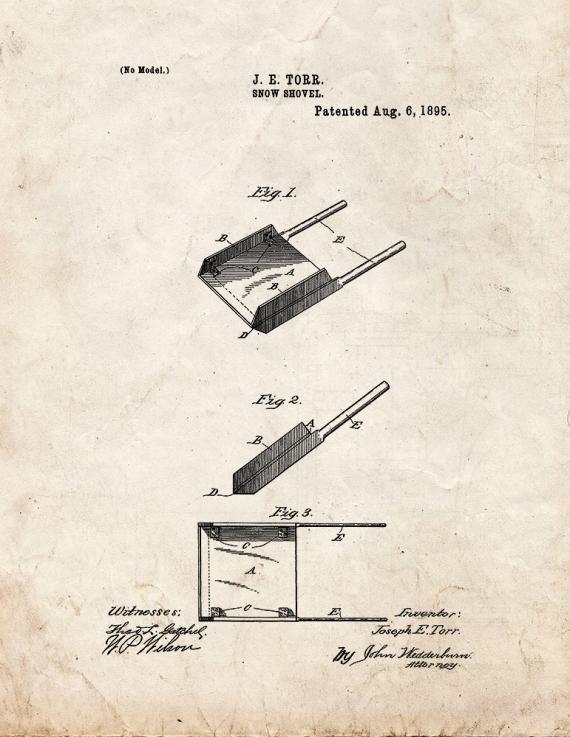 Snow Shovel Patent Print