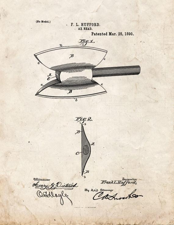 Ax Head Patent Print