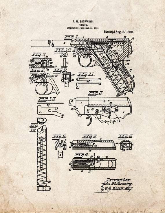 Colt Woodsman Firearm Patent Print