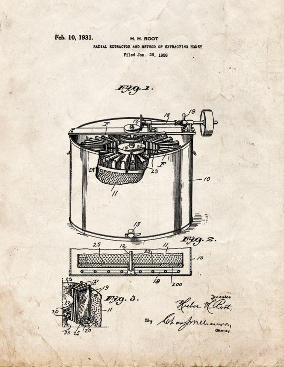 Radial Extractor and Method Of Extracting Honey Patent Print