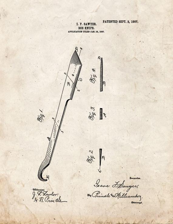 Bee Knife Patent Print