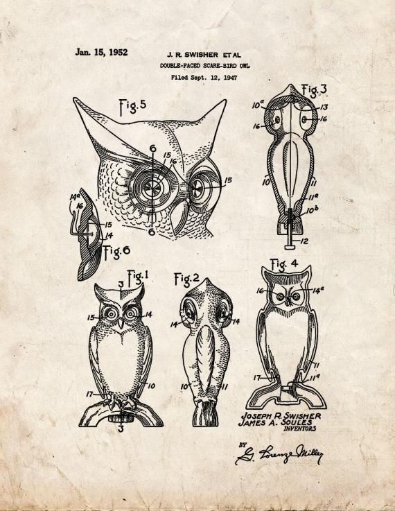 Double-faced Scare-bird Owl Patent Print