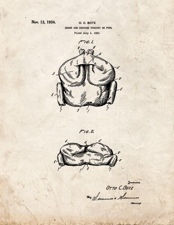 Drawn and Dressed Poultry or Fowl Patent Print