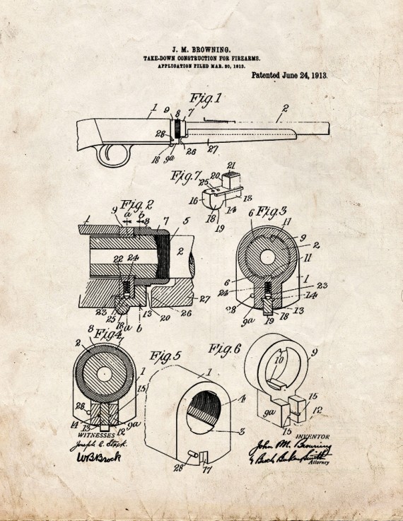 Browning 22 Semi-Auto Rifle and Remington model 24 Patent Print