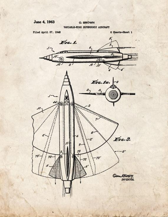 Variable-wing Supersonic Aircraft Patent Print