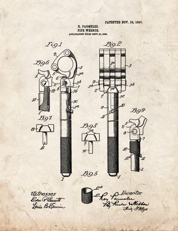 Pipe Wrench Patent Print