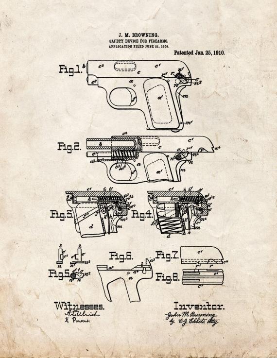 FN Model 1906 and Colt Model 1908 Vest Pocket in .25 ACP Patent Print
