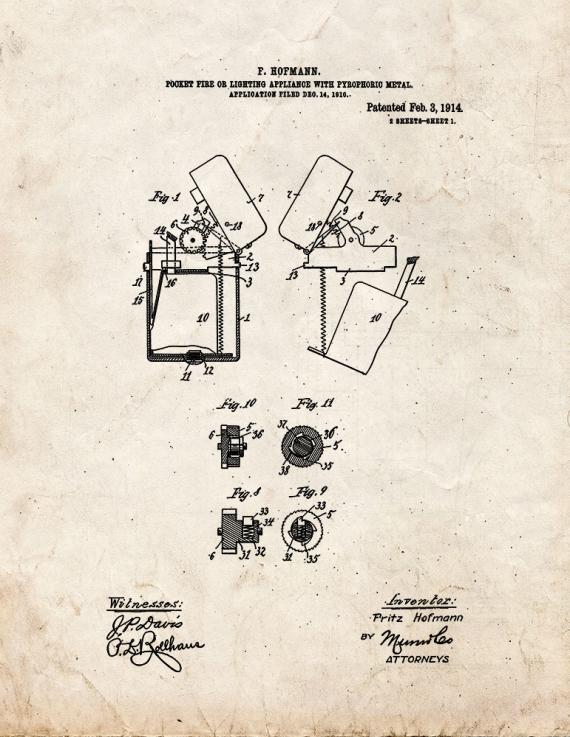 Pocket Lighter Patent Print