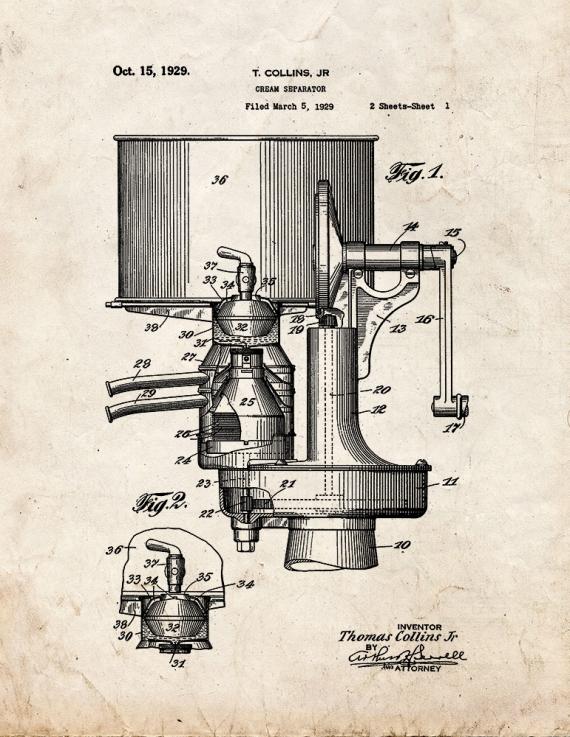 Cream Separator Patent Print