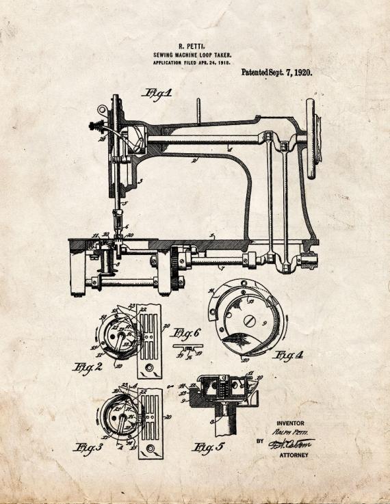 Sewing Machine Patent Print