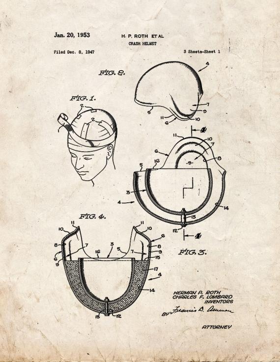 Crash Helmet Patent Print