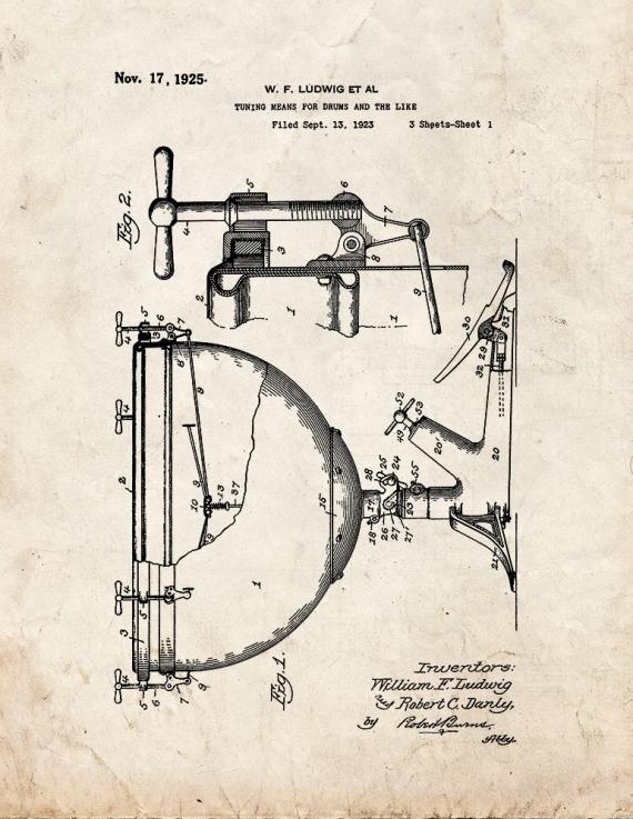 Tuning Means For Drums Patent Print