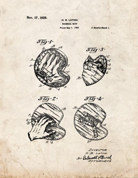 Baseball Mitt Patent Print