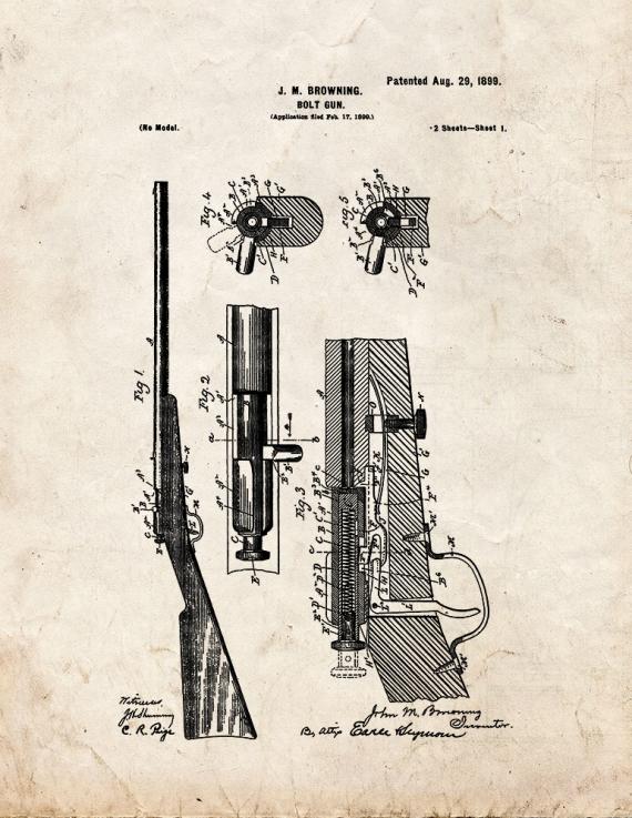 Winchester 1900 bolt action single shot .22 Rifle Patent Print