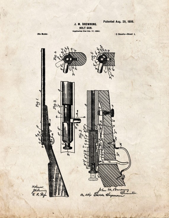 Winchester 1900 bolt action single shot .22 Rifle Patent Print