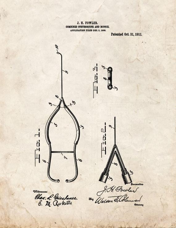 Combined Stethoscope and Bougie Patent Print