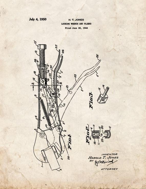 Locking Wrench and Pliers Patent Print