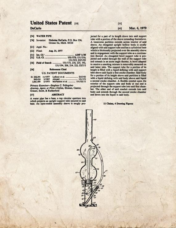 Water Pipe Patent Print