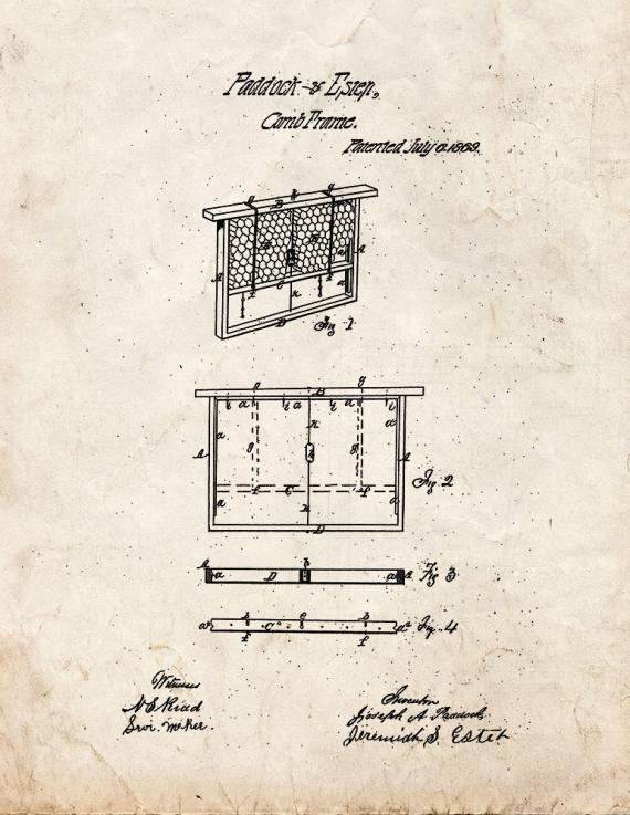 Bee Comb Frame Patent Print