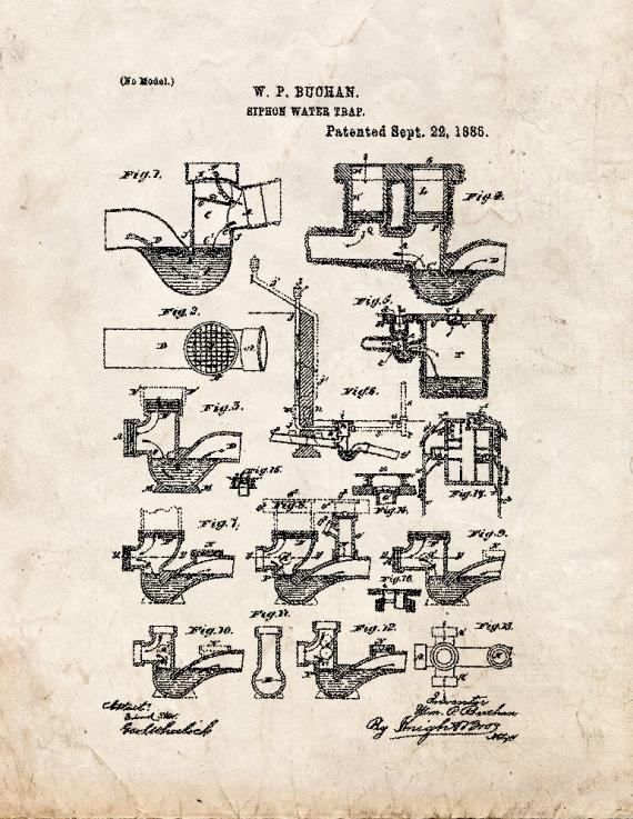 Siphon Water Trap Patent Print