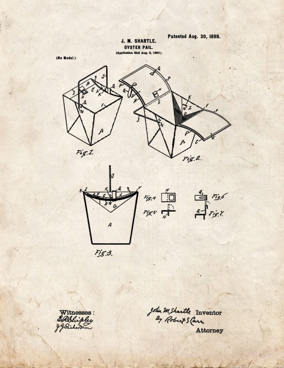 Oyster Pail Patent Print